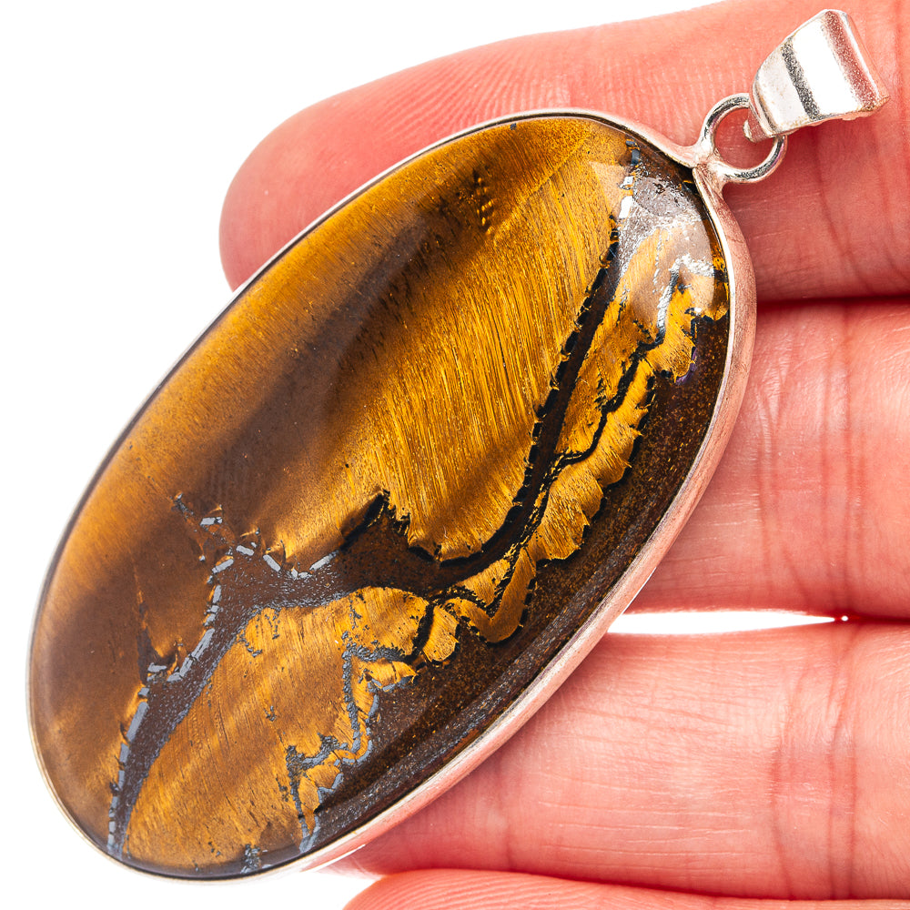 Tiger's Eye Pendant 2 1/2" (Silver Plated)