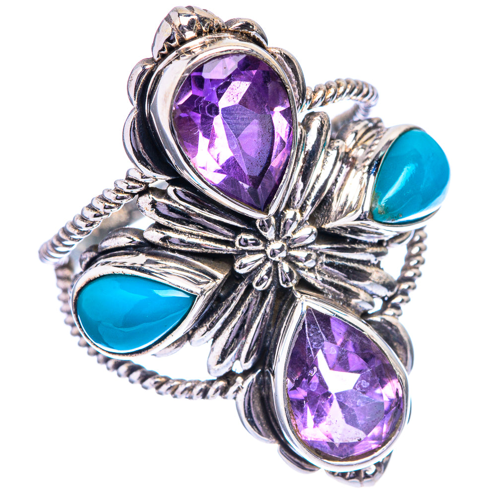 Large Faceted Amethyst, Sleeping Beauty Turquoise Ring Size 9.5 (925 Sterling Silver) R142758