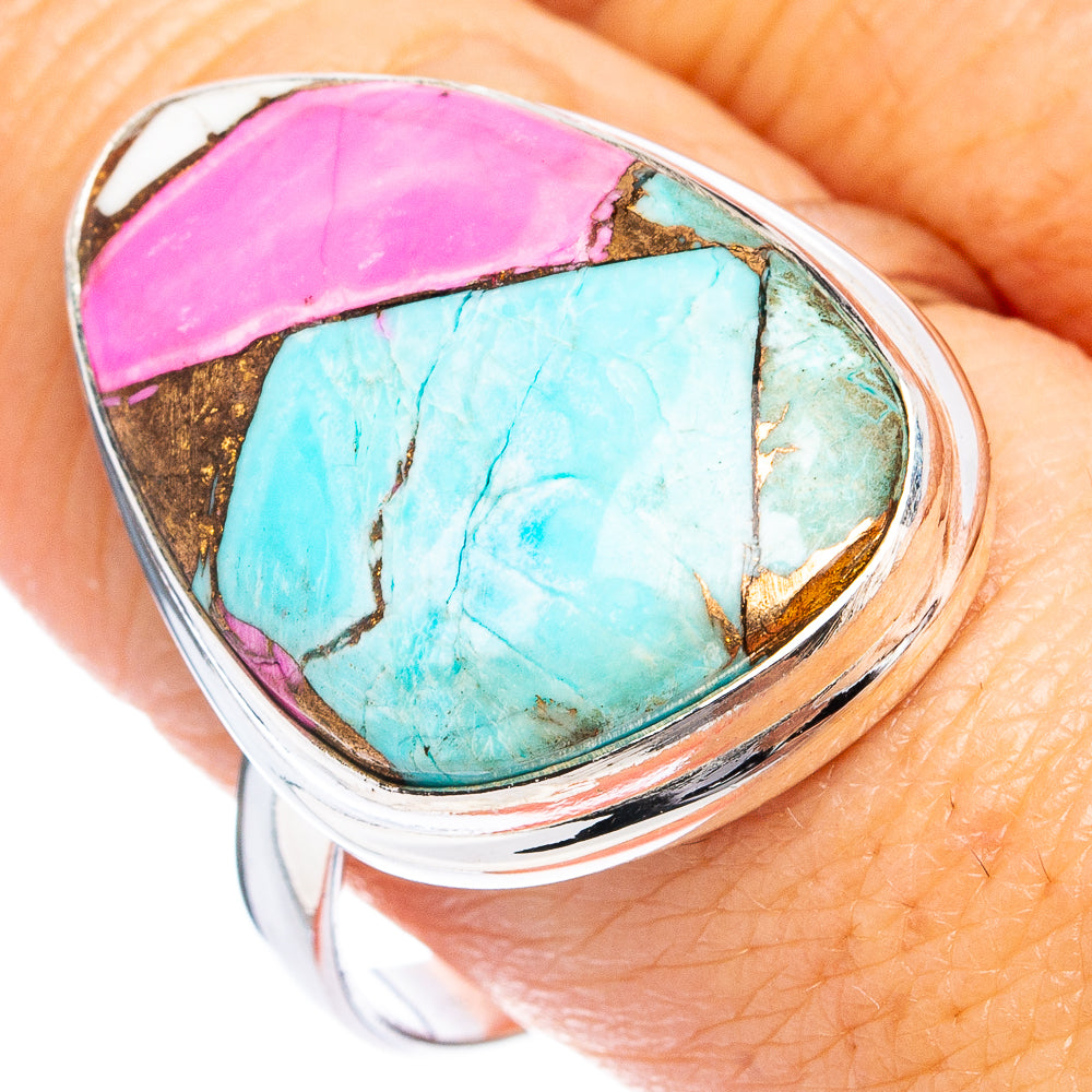 Pink Dahlia Mohave Turquoise Ring Size 10 (.925 Sterling Silver)