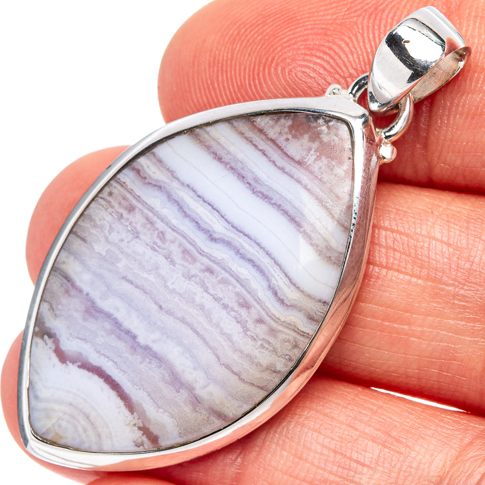 Blue Lace Agate Pendant 1 3/4" (.925 Sterling Silver)