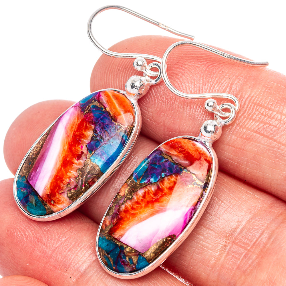 Kingman Pink Dahlia Turquoise Earrings 1 5/8" (925 Sterling Silver) E1126