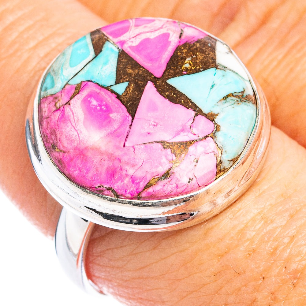 Pink Dahlia Mohave Turquoise Ring Size 8.75 (.925 Sterling Silver)
