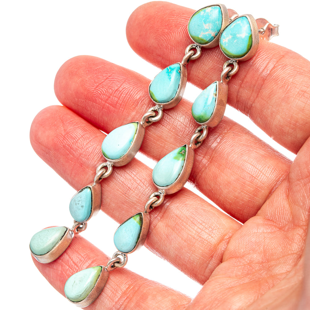 Exclusive Sonoran South Hill Turquoise Earrings 3 1/8" (.925 Sterling Silver)