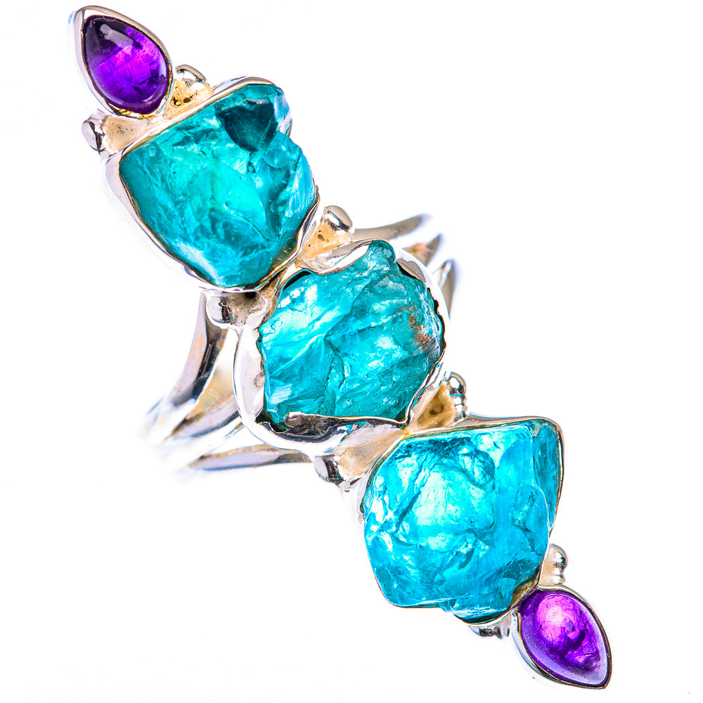 Large Blue Fluorite, Amethyst Ring Size 8 (925 Sterling Silver) RING140072