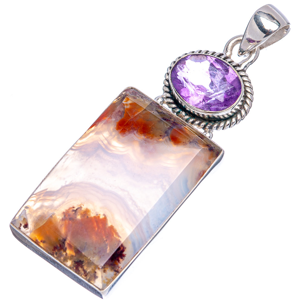 Premium Indonesian Plume Agate, Amethyst Pendant 2 1/8" (.925 Sterling Silver)