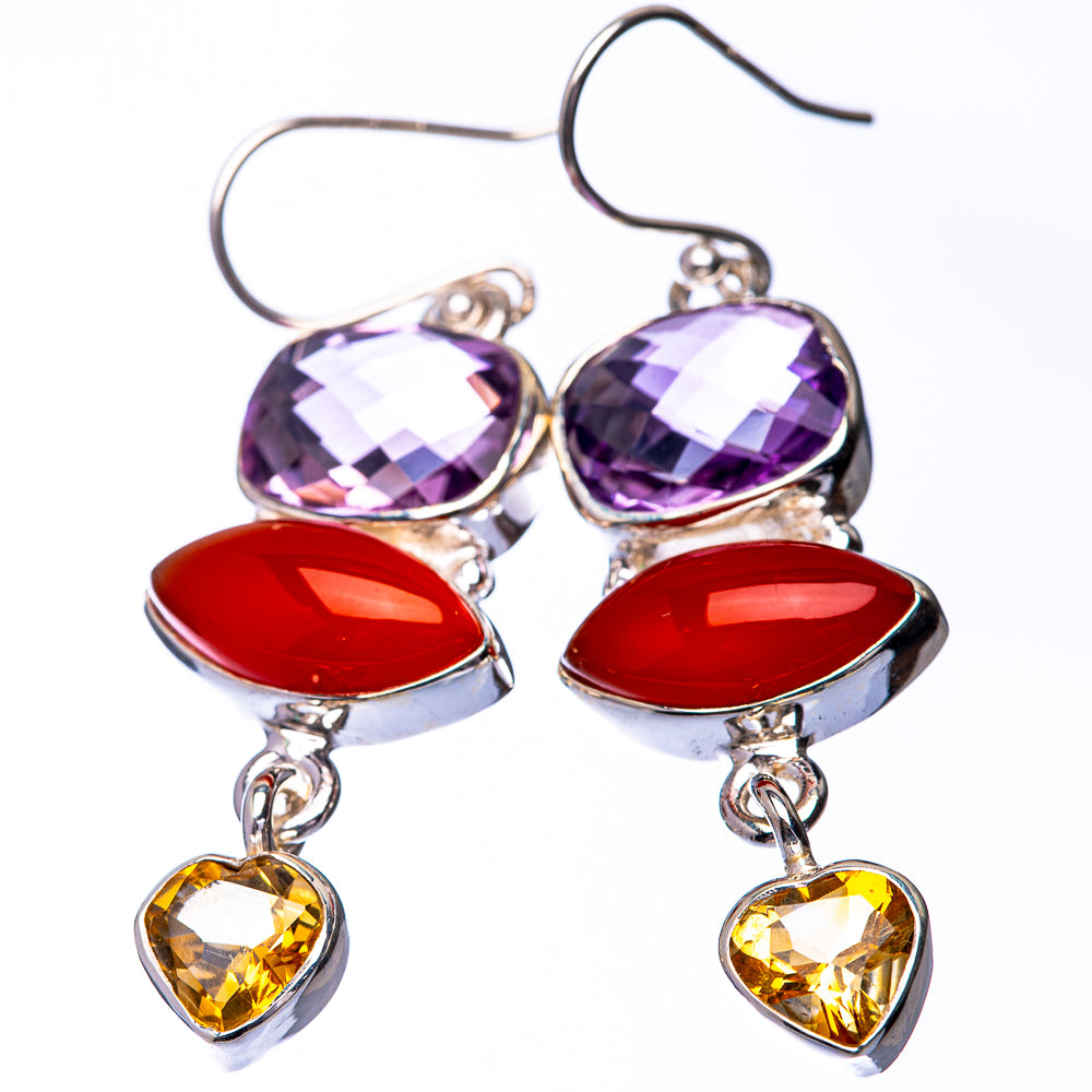 Carnelian, Amethyst, Citrine Earrings 1 7/8" (925 Sterling Silver) E432300