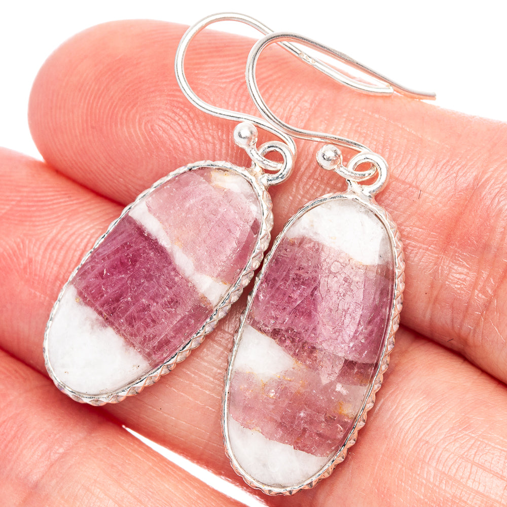 Pink Tourmaline In Quartz  Earrings 1 3/8" (925 Sterling Silver) E1145