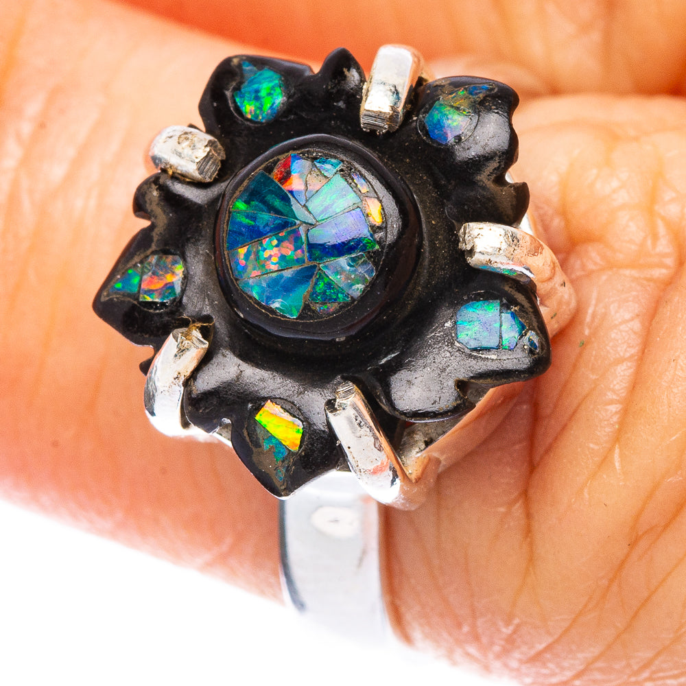 Black Onyx Opal Flower 925 Sterling Silver Ring Size 6 Ana Co R2487