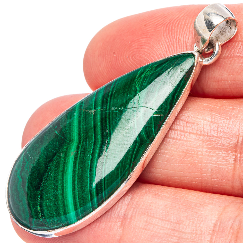 Malachite Pendant 2" (925 Sterling Silver) P43079