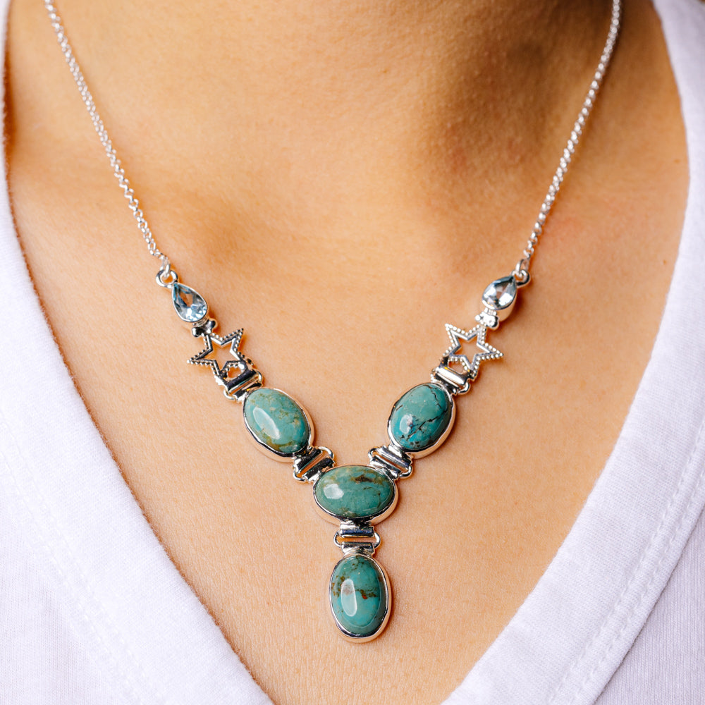 Arizona Turquoise Star Necklace 16 7/8" To 19" (925 Sterling Silver) N90102