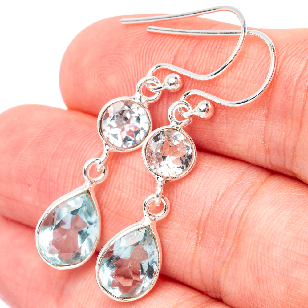 Blue Topaz Earrings 1 1/2" (925 Sterling Silver) E3115
