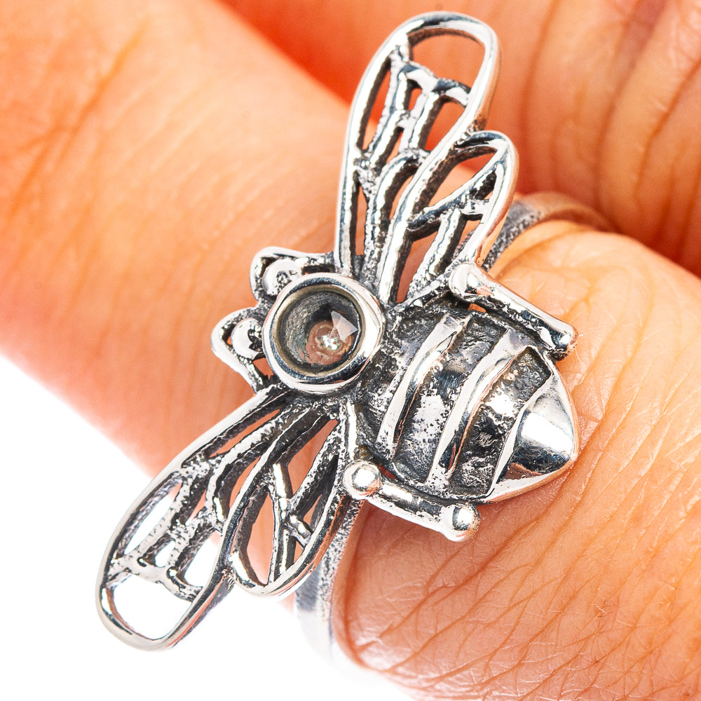 Aquamarine Bee Dainty Ring Size 7.75 (.925 Sterling Silver)