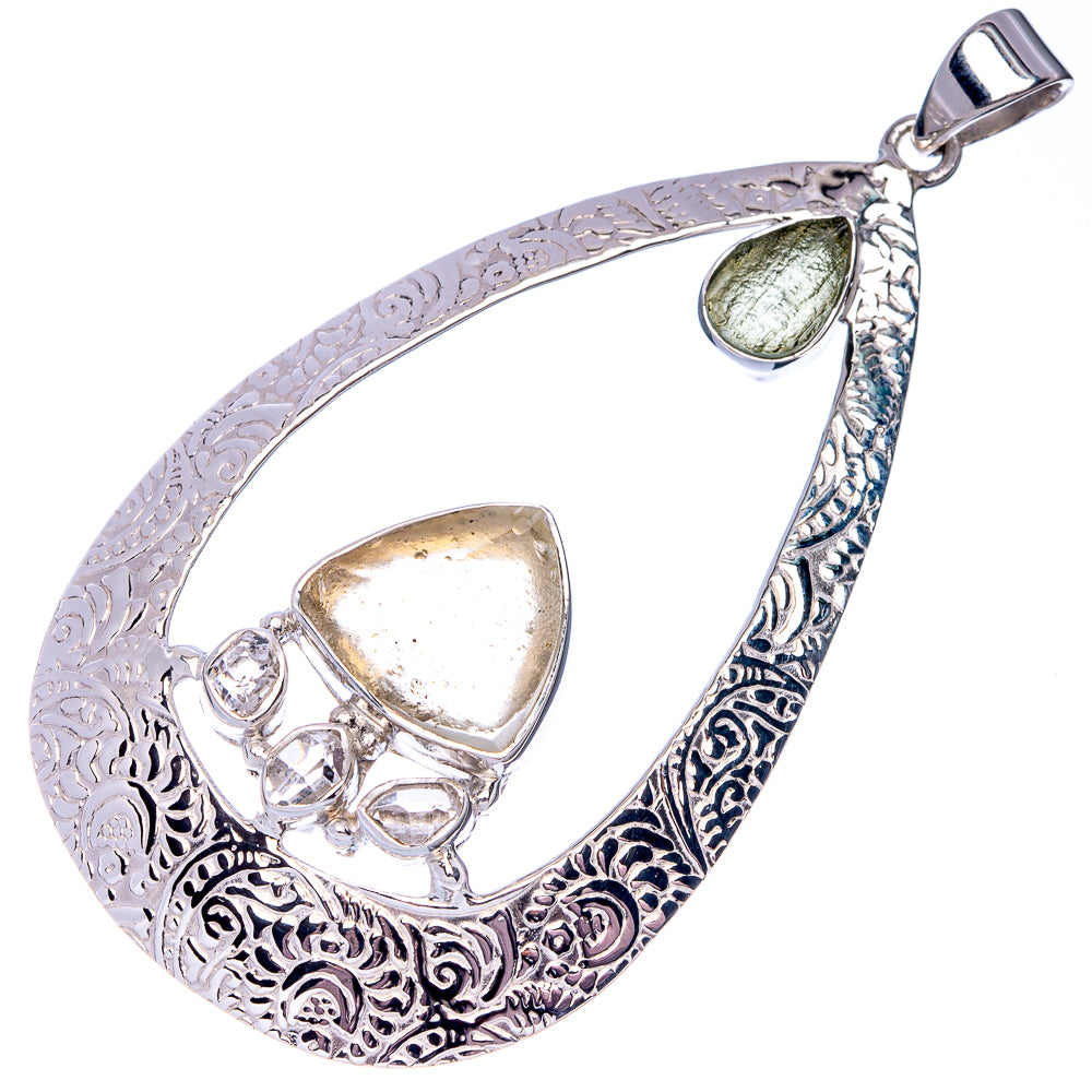 Signature Rough Moldavite, Herkimer Diamond Pendant 2 5/8" (925 Sterling Silver) P41176