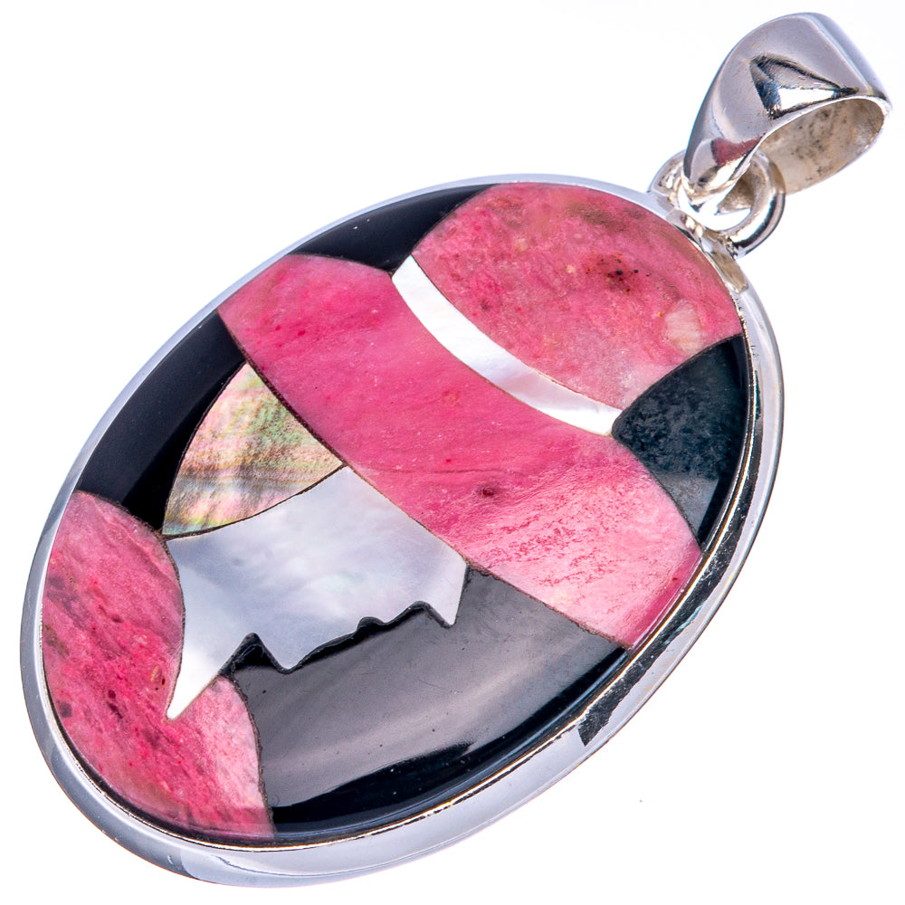Mother of Pearl Inlay Lady in Hat Pendant 1 5/8" (925 Sterling Silver) P41591