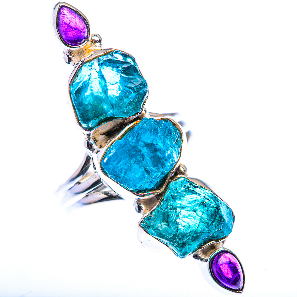 Large Raw Blue Fluorite, Amethyst Ring Size 8 (925 Sterling Silver) RING140199