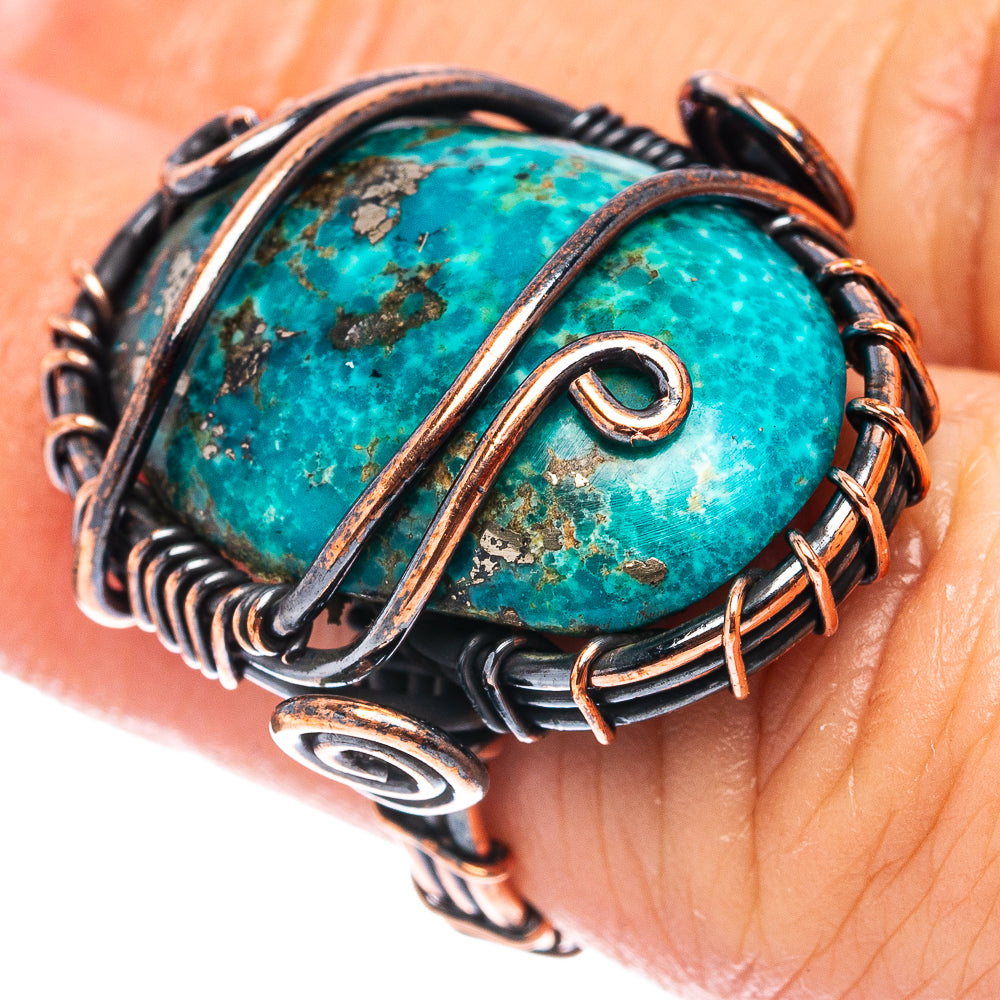 Turquoise Wire Wrap Ring Size 4.5 (Oxidized Copper)