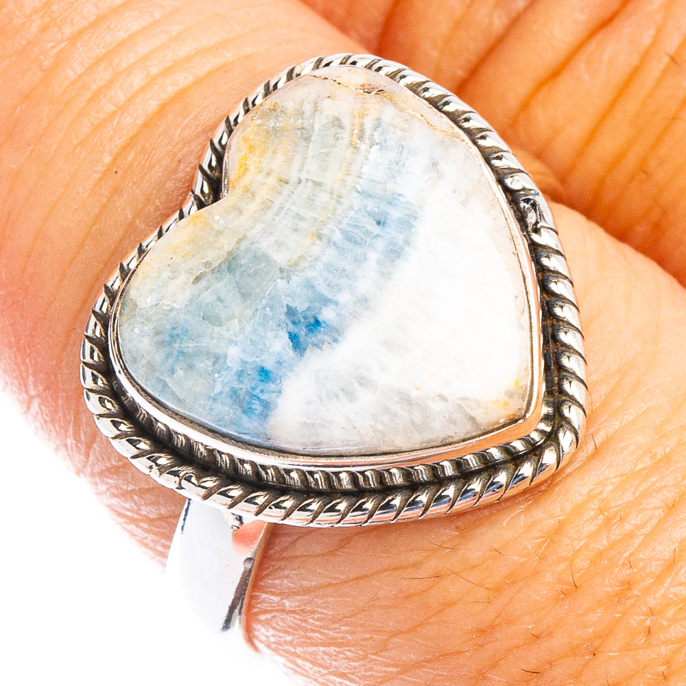 Blue Scheelite Heart Ring Size 8.25 (925 Sterling Silver) R6769