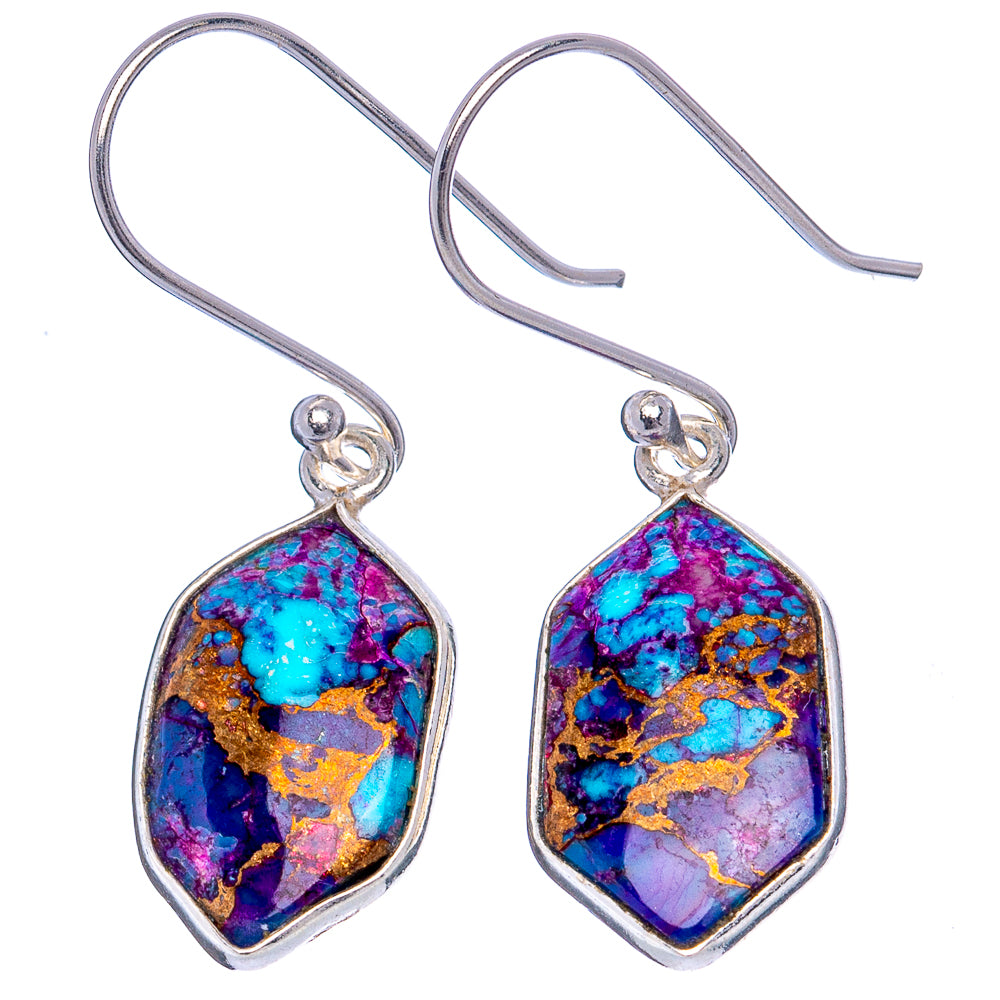 Purple Copper Turquoise Earrings 1 3/8" (.925 Sterling Silver)
