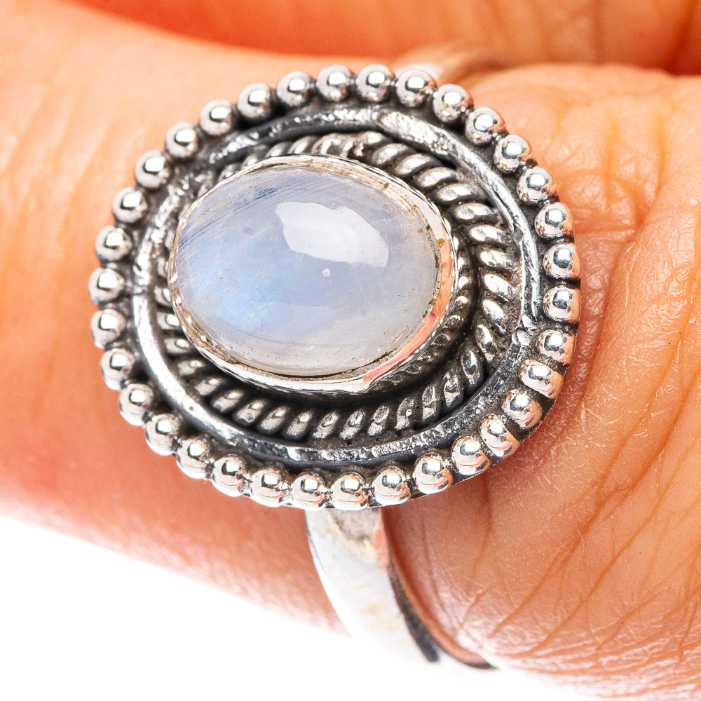 Rainbow Moonstone Dainty Ring Size 6.5 (925 Sterling Silver) R5979