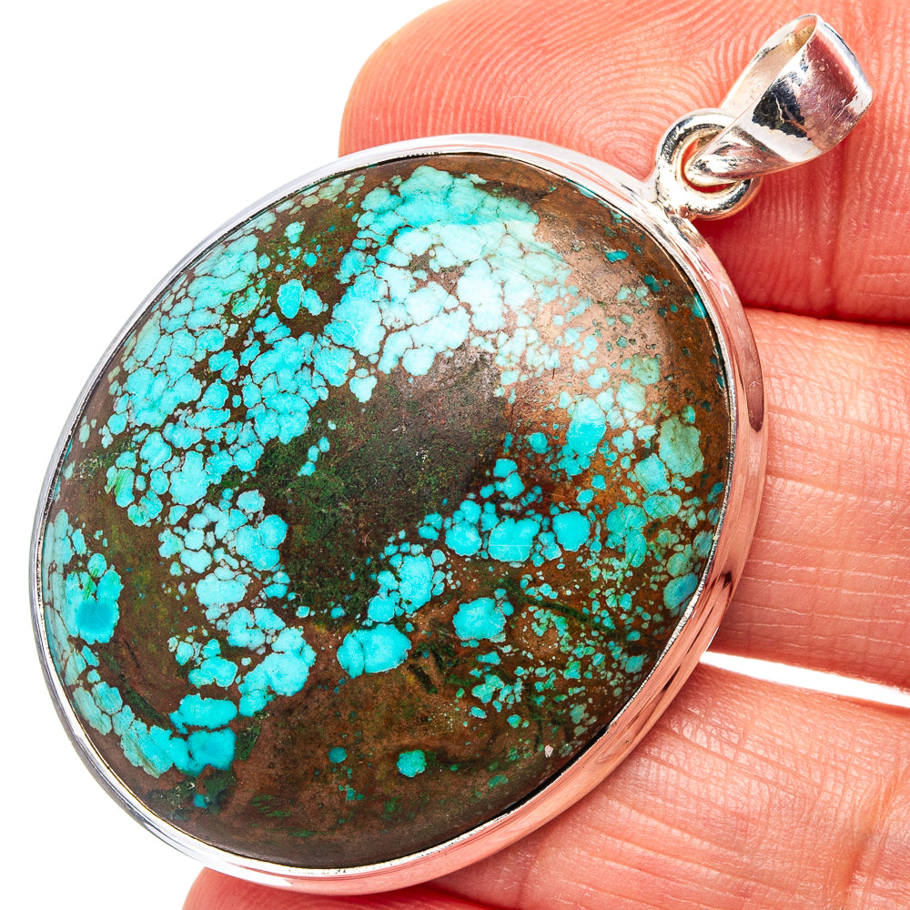 Premium Tibetan Turquoise Pendant 1 7/8" (.925 Sterling Silver)