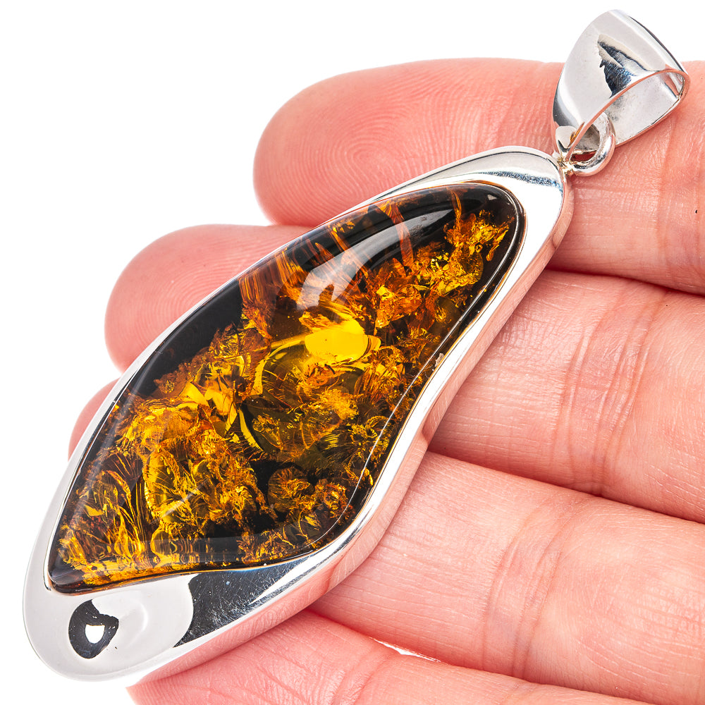 Anasilvercos Baltic Amber Pendant 2 5/8" (925 Sterlnig Silver)