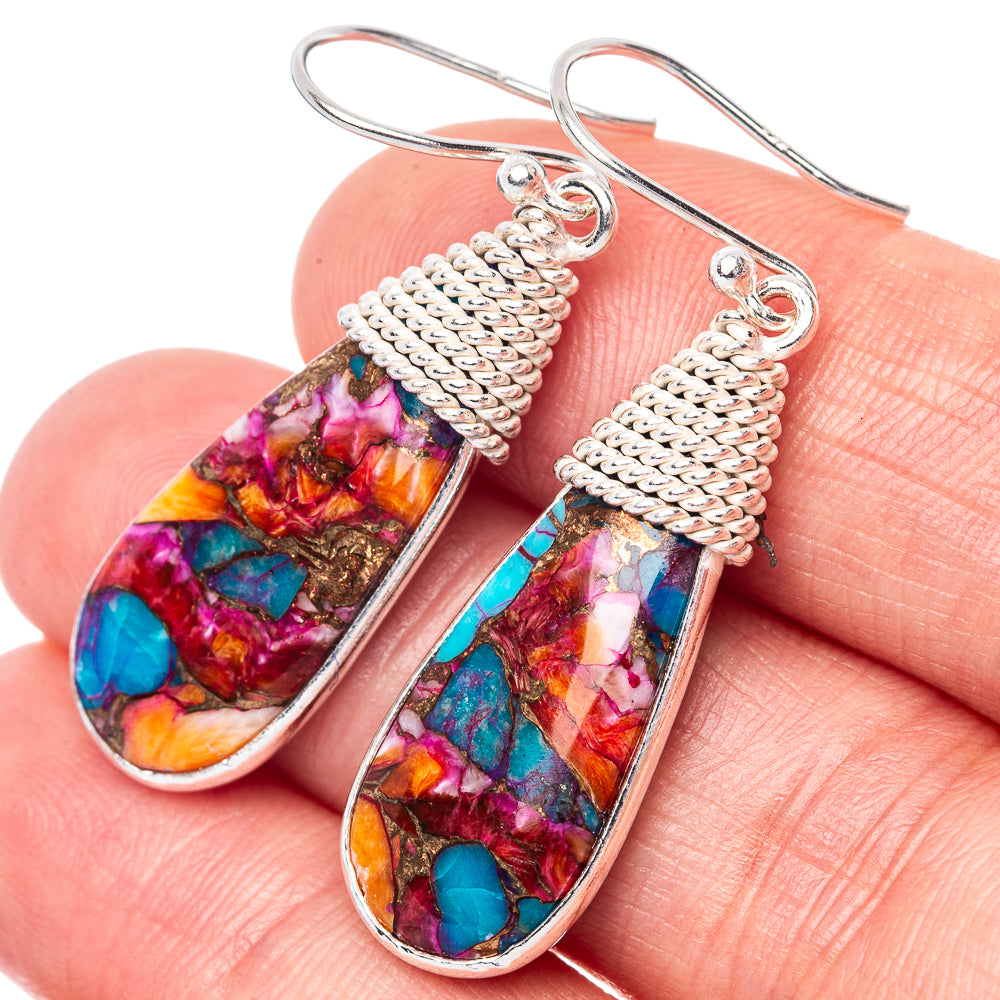 Kingman Pink Dahlia Turquoise 925 Sterling Silver Earrings 1 5/8" (925 Sterling Silver) E1440