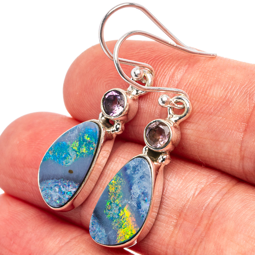 Rare Doublet Opal, Amethyst Earrings 1 1/2" (.925 Sterling Silver)
