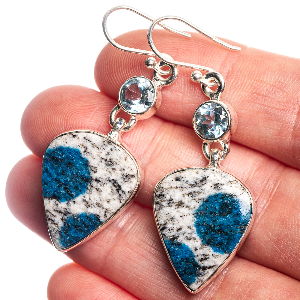 K2 Blue Azurite, Blue Topaz 925 Sterling Silver Earrings 1 7/8"