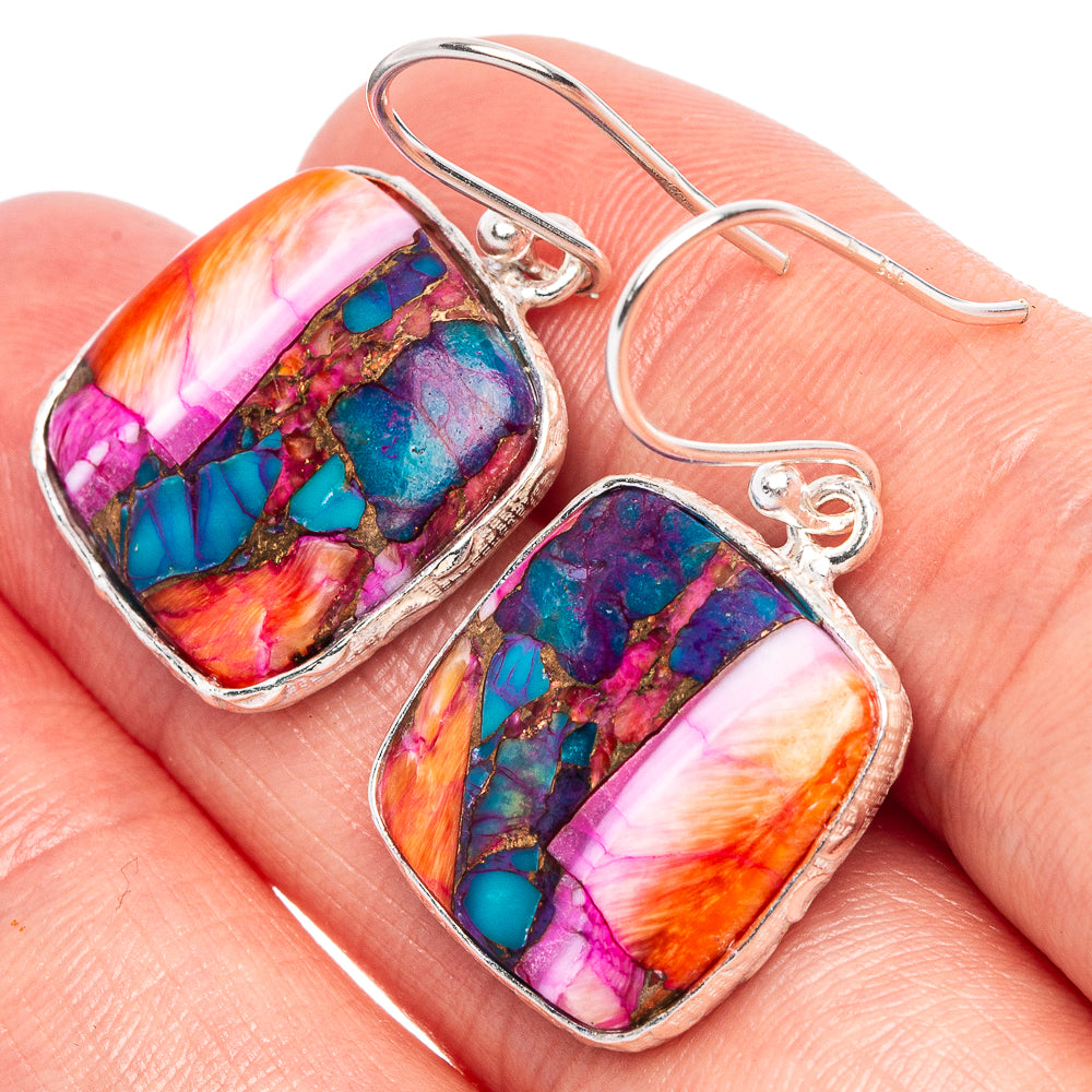 Kingman Pink Dahlia Turquoise Earrings 1 1/4" (925 Sterling Silver) E1794