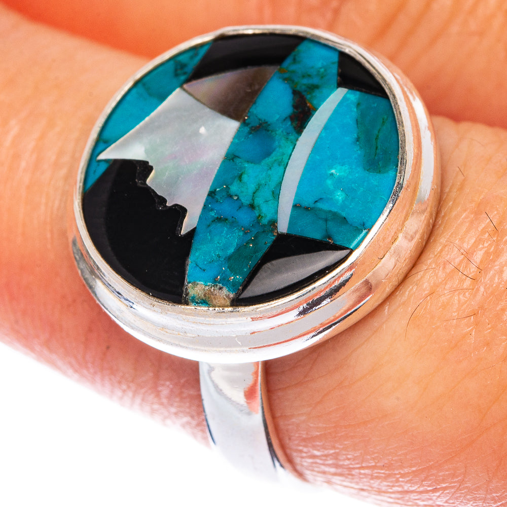 Turquoise Inlay Ring Size 8.5 (925 Sterling Silver) R1380