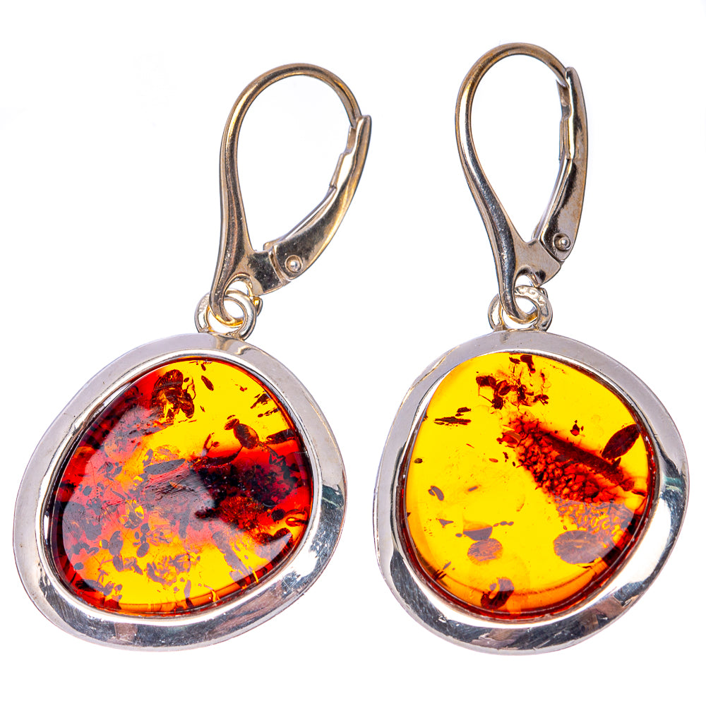 Baltic Amber Earrings 1 5/8" (925 Sterling Silver) E1093