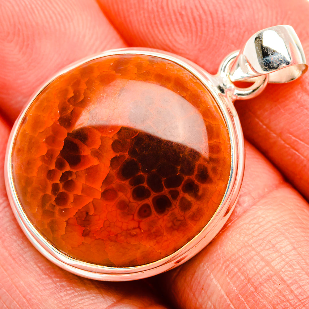 Fire Crab Agate 925 Sterling Silver Pendant 1 1/2" (925 Sterling Silver) PD38345