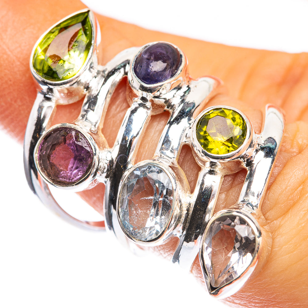 Large Peridot, Amethyst, Tanzanite, Blue Topaz, White Quartz Ring Size 5.5 (925 Sterling Silver) RING143468
