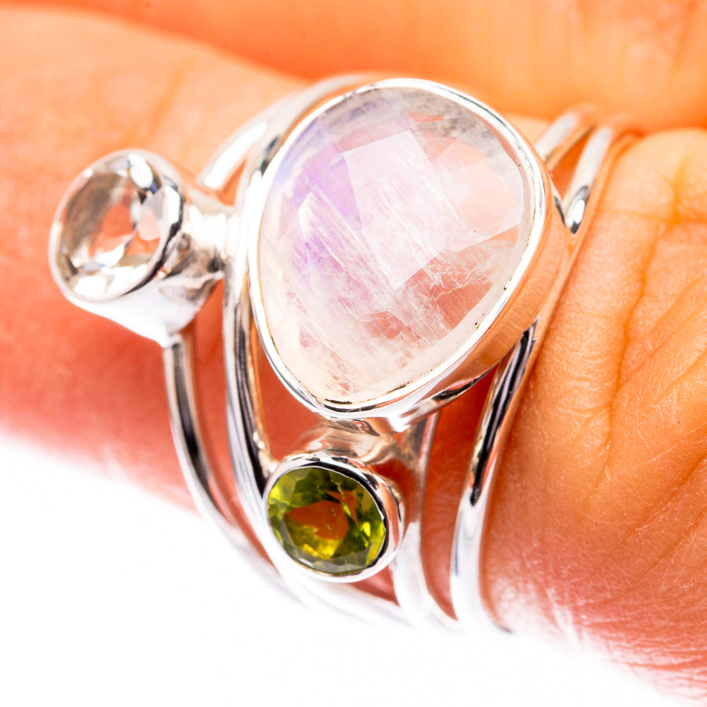 Premium Rainbow Moonstone, White Quartz, Peridot Ring Size 6 (925 Sterling Silver) R141750