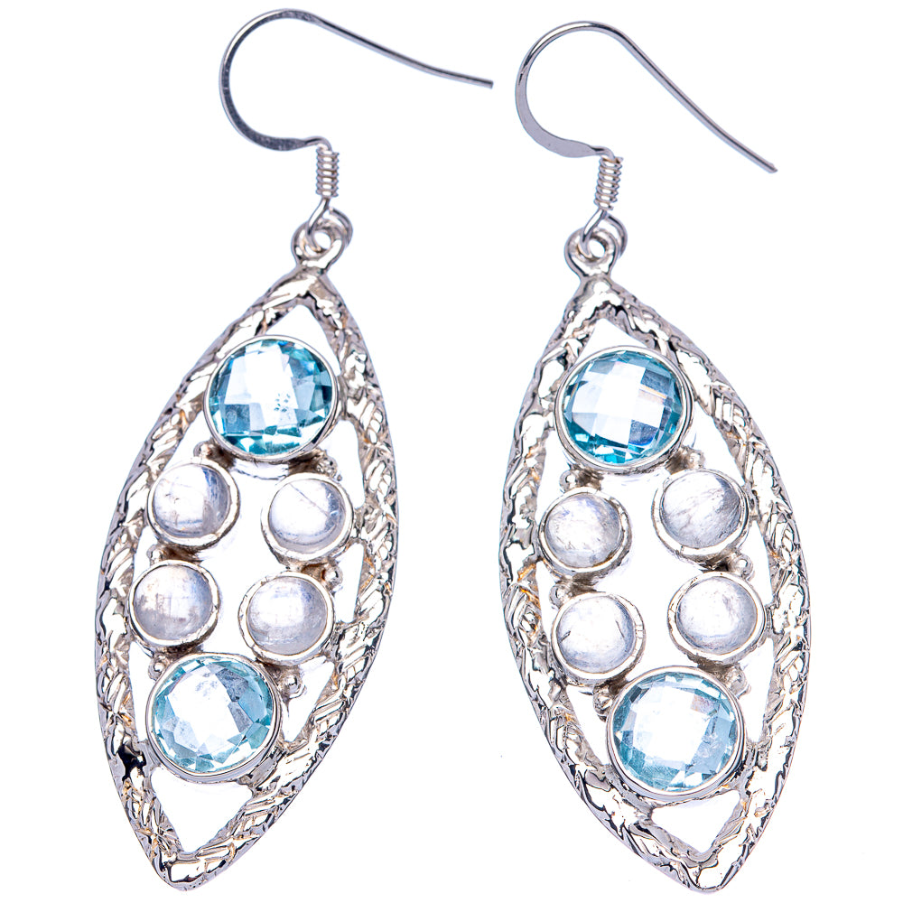Signature Blue Topaz, Rainbow Moonstone Earrings 2 3/8" (925 Sterling Silver) E1347