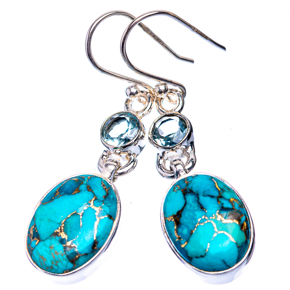 Blue Copper Composite Turquoise, Blue Topaz Earrings 1 5/8" (925 Sterling Silver) E432567