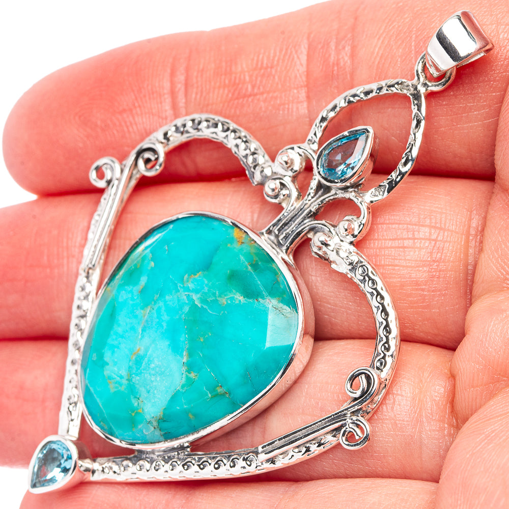 Signature Sleeping Beauty Turquoise Heart, Blue Topaz Pendant 2 5/8" (.925 Sterling Silver)