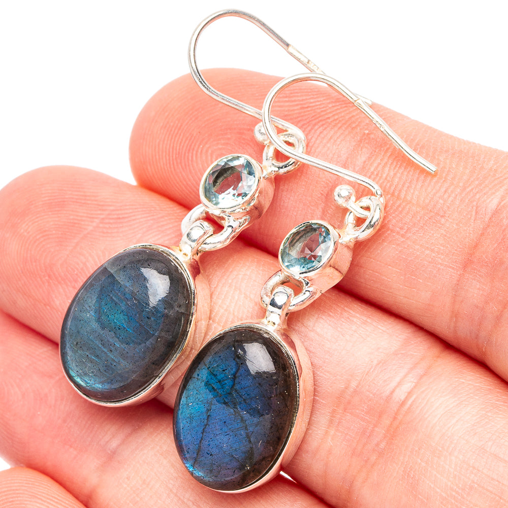 Labradorite, Blue Topaz 925 Sterling Silver Earrings 1 5/8" (925 Sterling Silver)