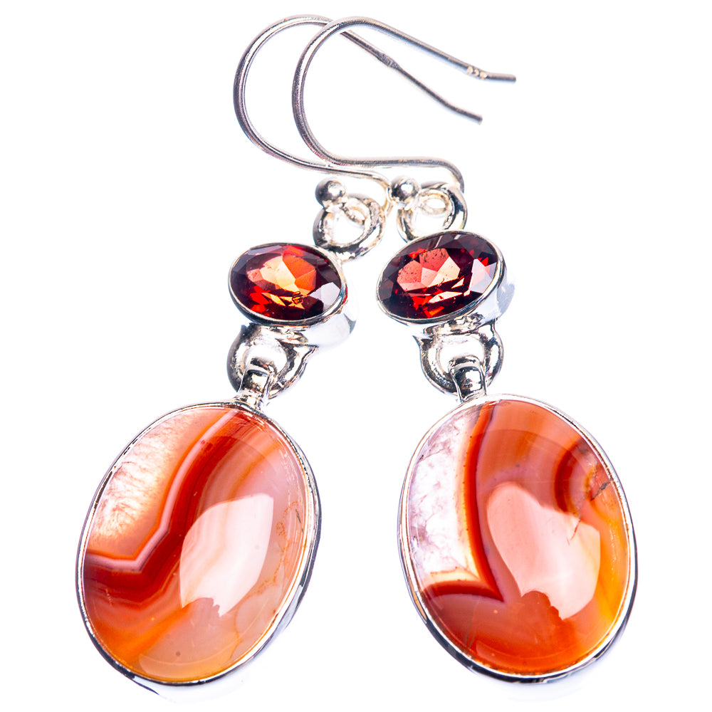 Red Botswana Agate, Garnet 925 Sterling Silver Earrings 1 5/8"