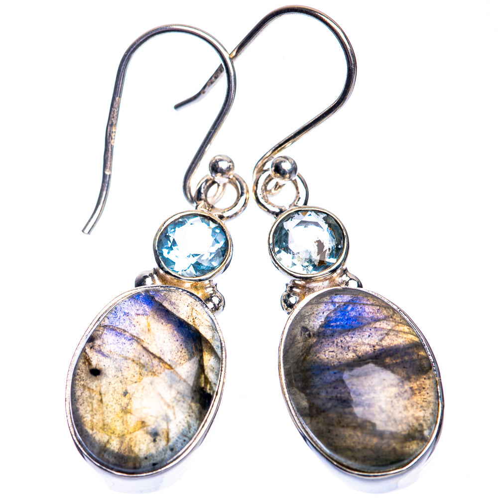 Labradorite, Blue Topaz Earrings 1 1/2" (925 Sterling Silver) E432775