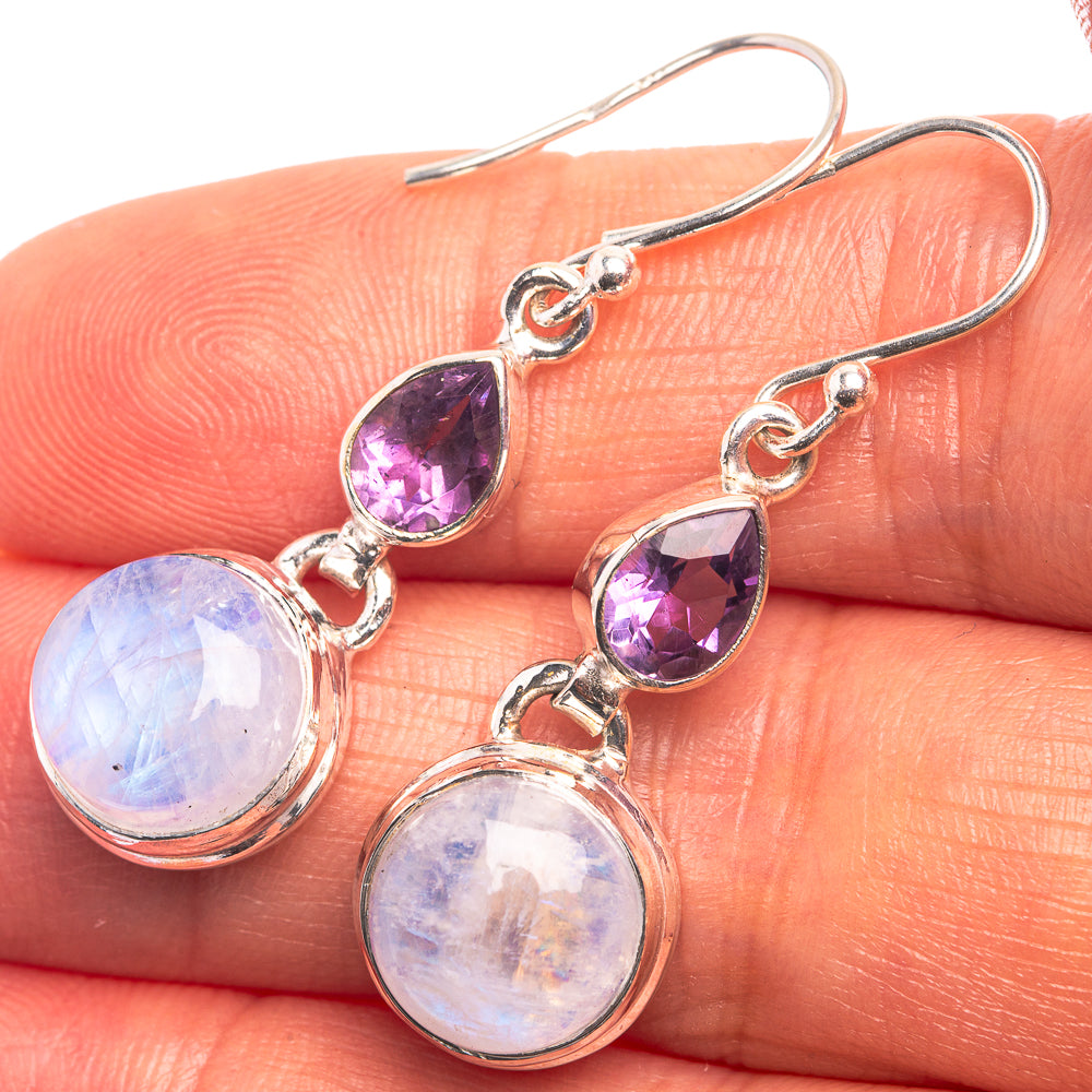 Rainbow Moonstone, Amethyst Earrings 1 1/2" (925 Sterling Silver) E432426