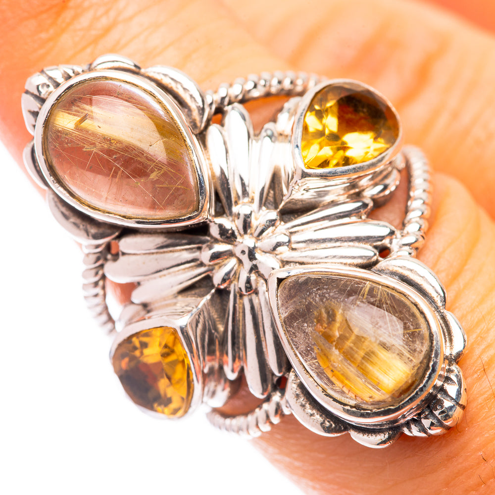 Large Rutilated Quartz, Citrine Ring Size 6.5 (925 Sterling Silver) R141010