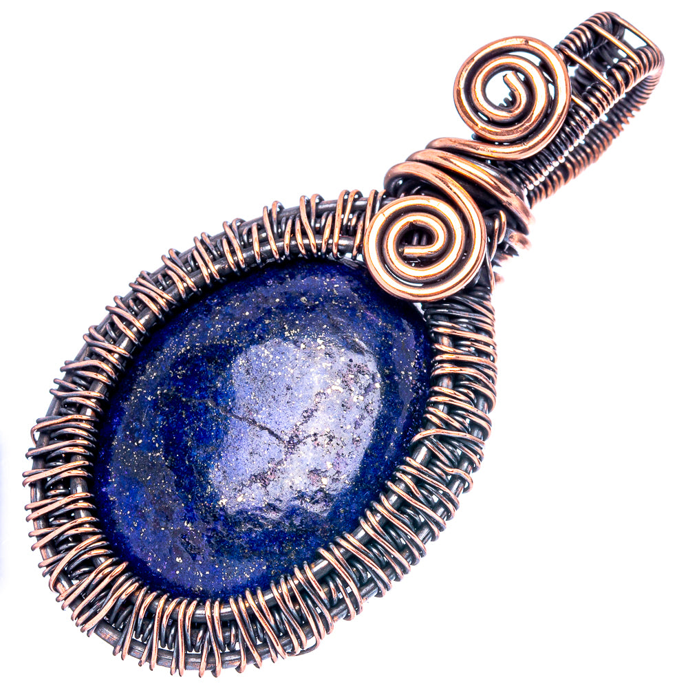 Lapis Lazuli Wire Wrap Pendant 2 1/4" (Oxidized Copper)