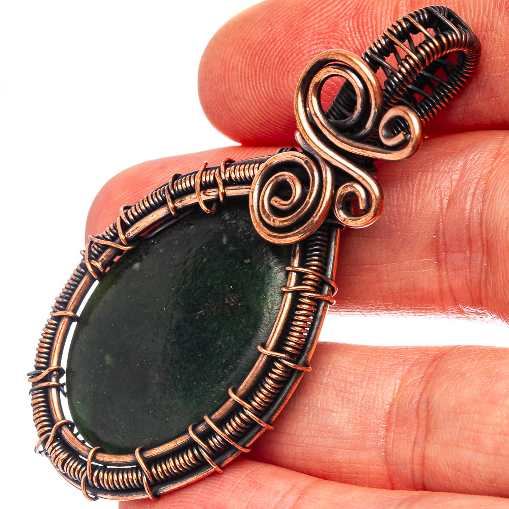 Nephrite Jade Wire Wrap Pendant 2 1/4" (Oxidized Copper)