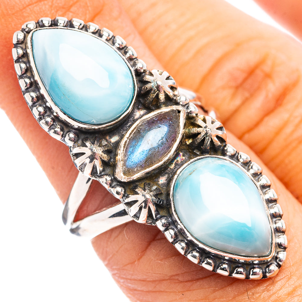 Premium Larimar, Labradorite Ring Size 6.5 (.925 Sterling Silver)