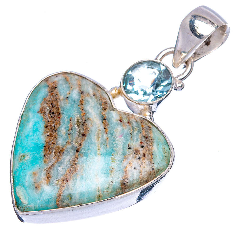 Blue Aragonite, Blue Topaz Heart Pendant 1 5/8" (925 Sterling Silver) P43512