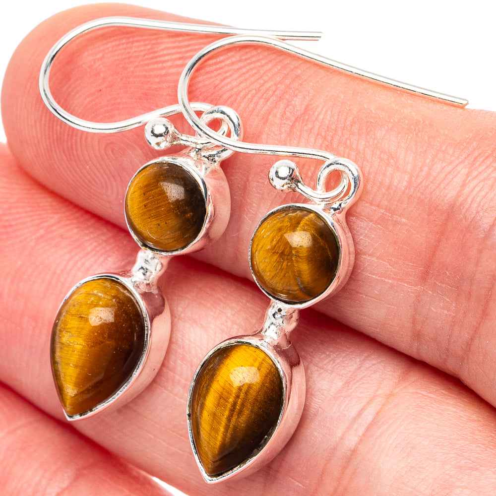 Tiger Eye Earrings 1 1/2" (925 Sterling Silver) E3023