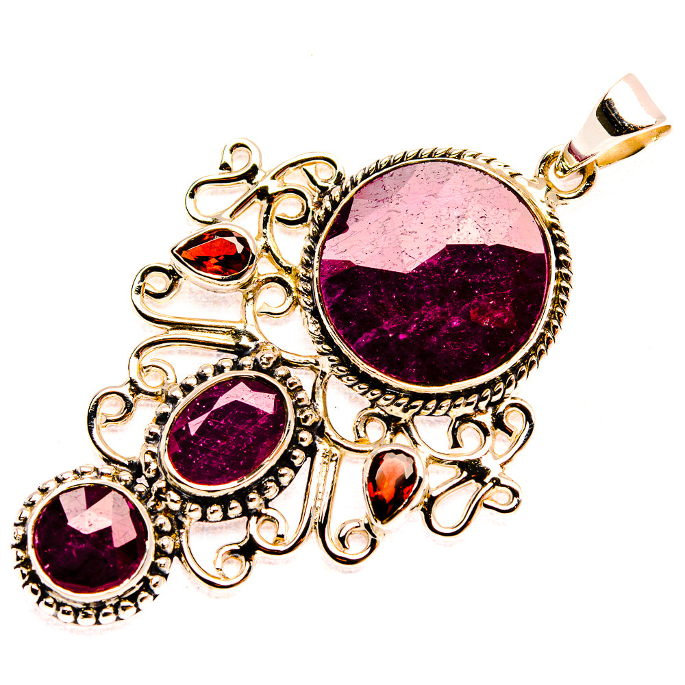 Signature Ruby, Garnet 925 Sterling Silver Pendant 2 1/8" (925 Sterling Silver) PD37808