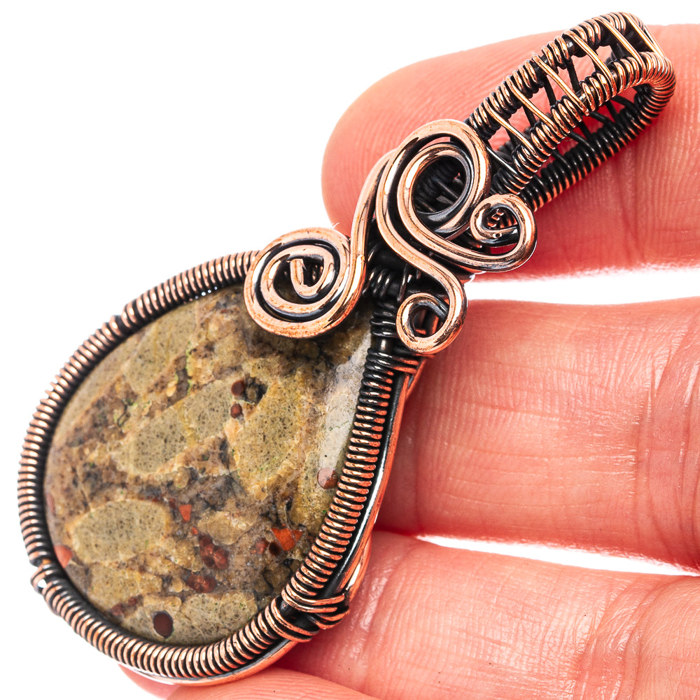 Peanut Obsidian Wire Wrap Pendant 2 1/4" (Oxidized Copper)