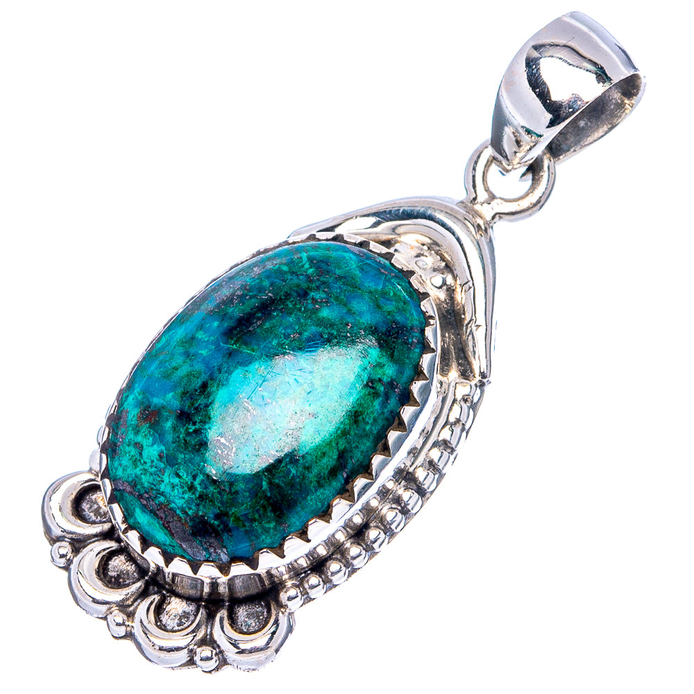 Malachite In Chrysocolla Pendant 1 3/8" (.925 Sterling Silver)